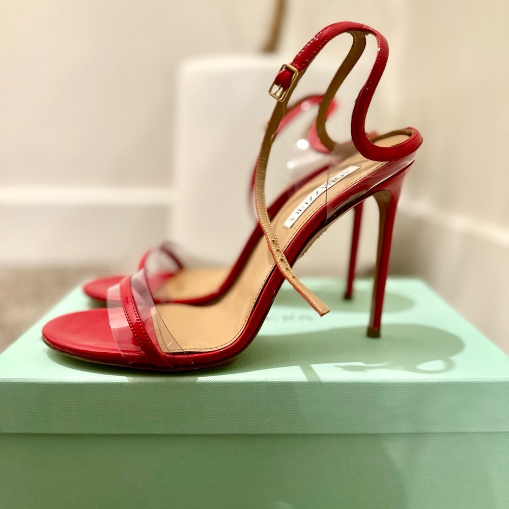 Aquazzura Red Stiletto Heels with Delicate Straps Size 40